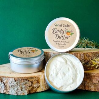 whipped body butter, økologisk, naturlig, pisket kropssmør, sheasmør, æteriske olier, appelsin, patchouli, lavendel